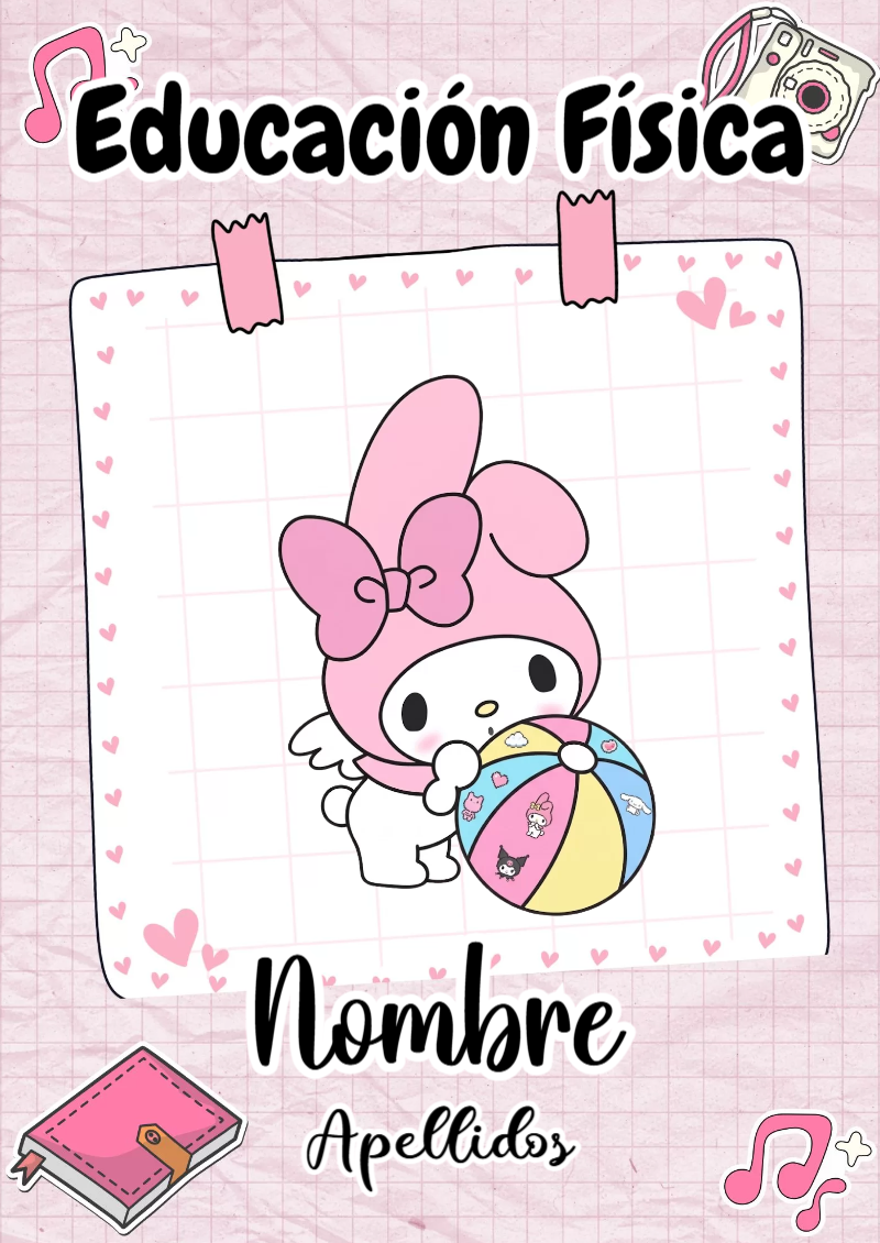 Portada de My Melody de Educación Física para cuaderno personalizada para imprimir - creación especial de Mini Canva