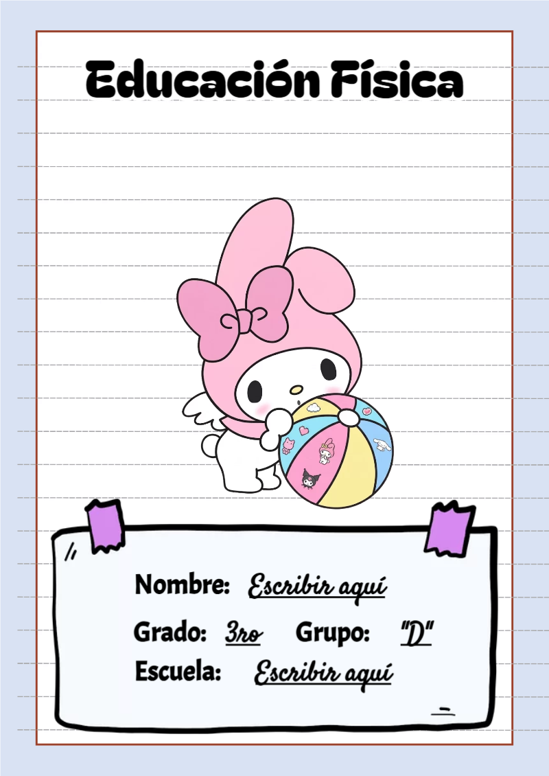 Portada de My Melody de Educación Física para cuaderno decorativa y bonita - ideal para cuadernos de espiral