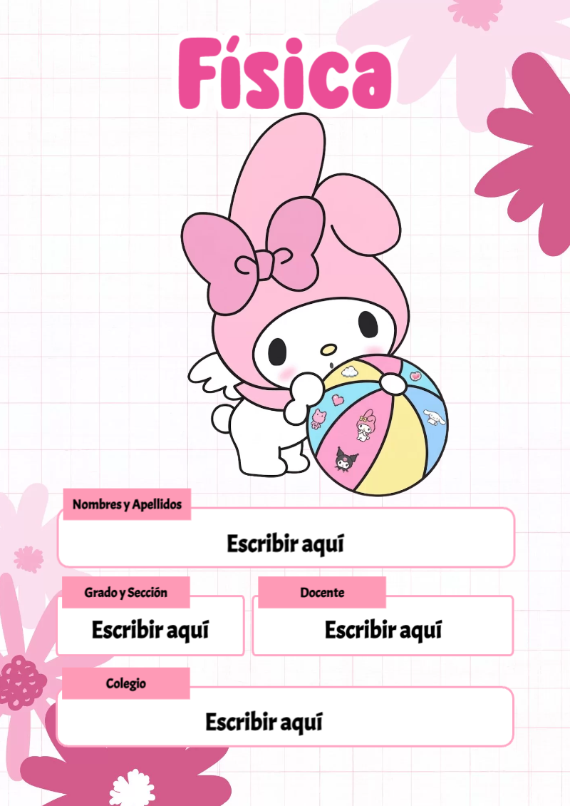 Portada de My Melody de Física para cuaderno en formato A4 - perfecto para organizar tus apuntes