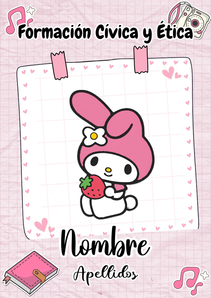Portada de My Melody de Formación Cívica y Ética para cuaderno con diseño escolar - diseño escolar moderno