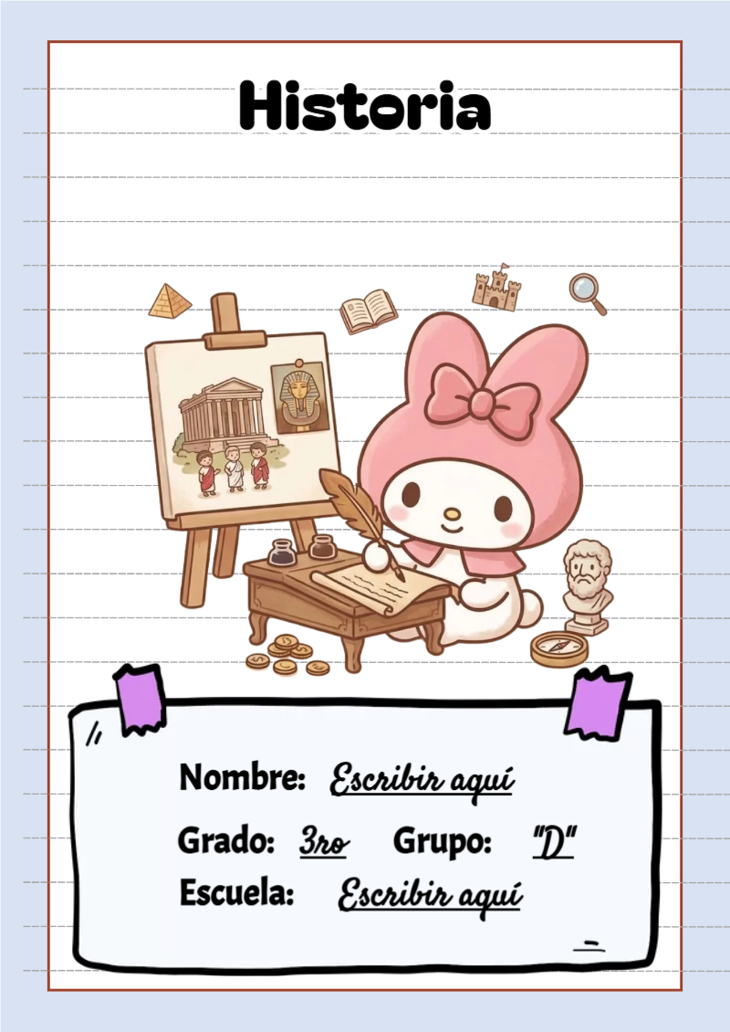 Portada de My Melody de Historia para cuaderno personalizada para imprimir - perfecto para organizar tus apuntes