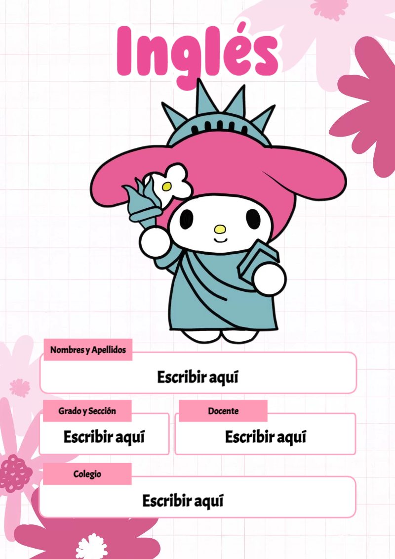 Portada de My Melody de Inglés Editable para Imprimir Gratis