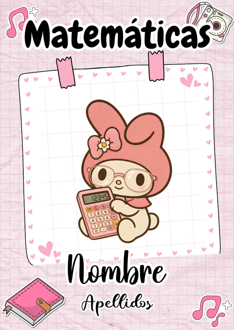 Portada de My Melody de Matemáticas para cuaderno llamativa y bonita - versión premium para imprimir