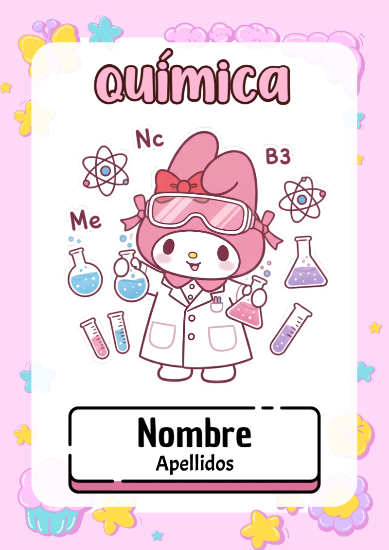 Portada de My Melody de Química para cuaderno personalizada para imprimir - perfecto para organizar tus apuntes