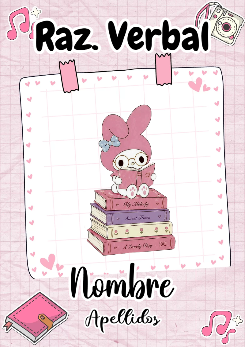 Portada de My Melody de Raz. Verbal para cuaderno lista para imprimir en A4 - para el regreso a clases