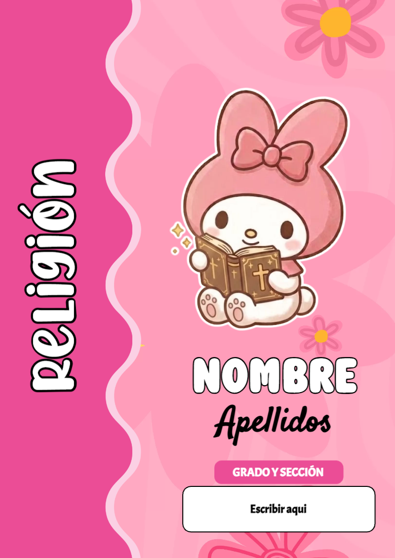 Portada de My Melody de Religión para cuaderno colorida y creativa - para personalizar tus materias