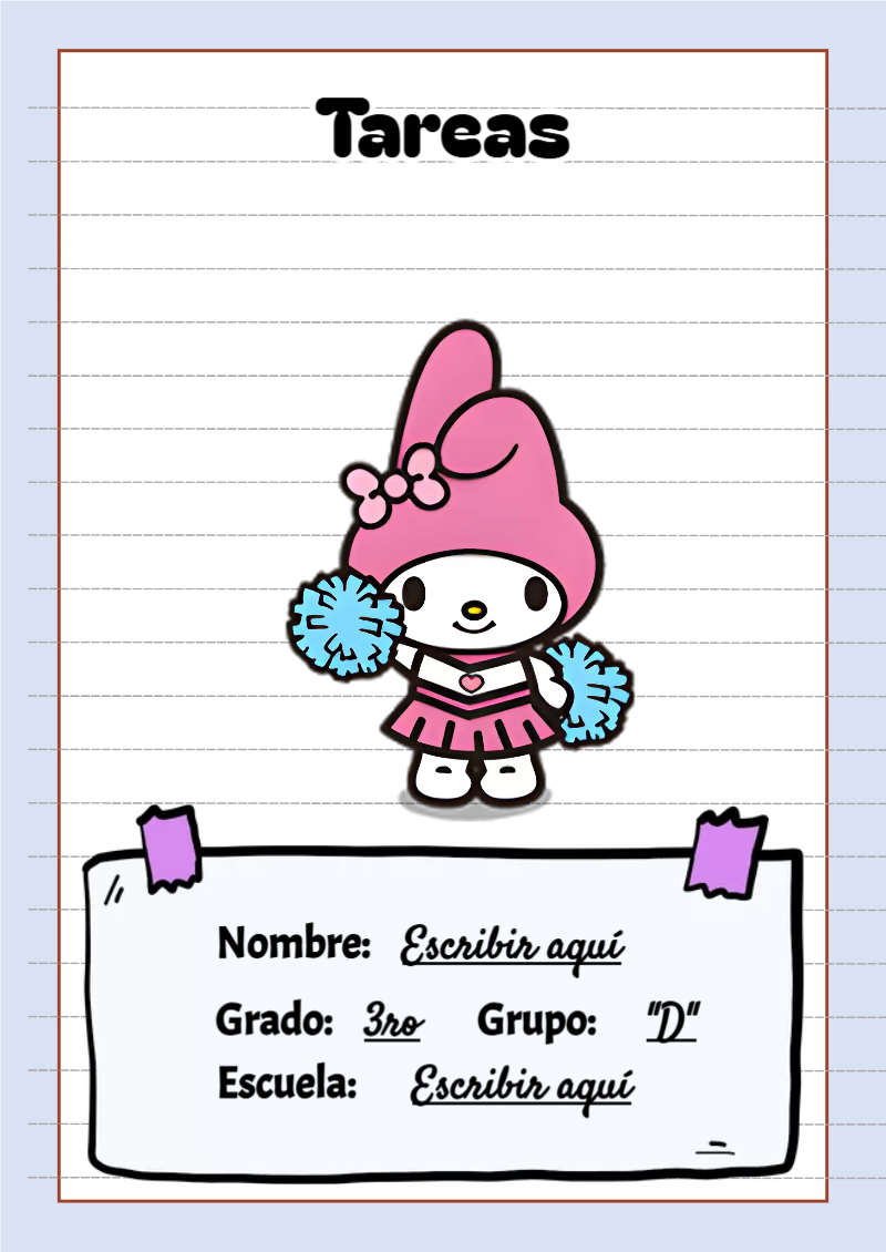 Portada de My Melody de Tareas Editable para Imprimir Gratis