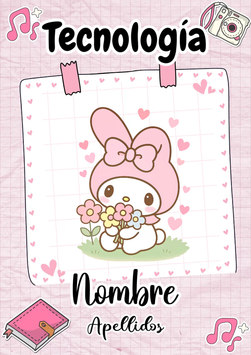 Portada de My Melody de Tecnología para cuaderno con diseño escolar - para personalizar tus materias