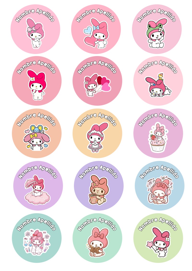 Etiquetas bonitas de MY MELODY Escolares para el nuevo año escolar - con colores vivos y llamativos