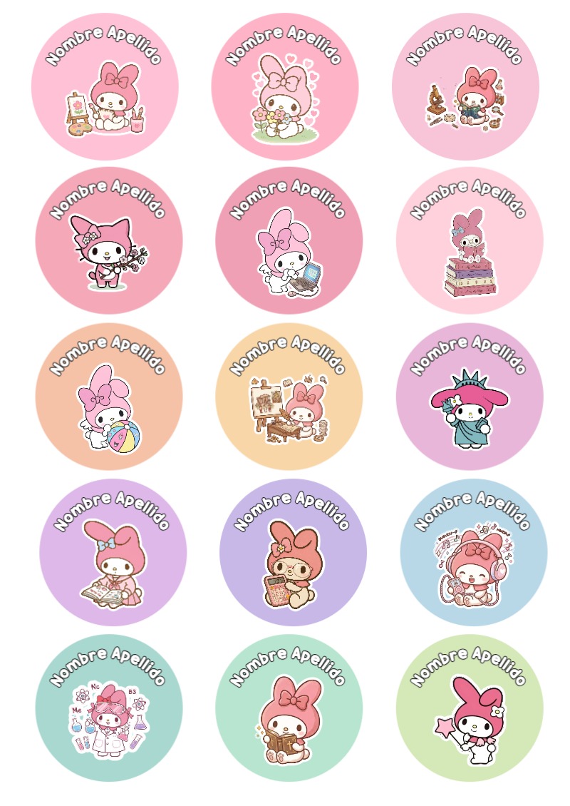 Etiquetas de MY MELODY para cuadernos y útiles escolares - con colores vivos y llamativos