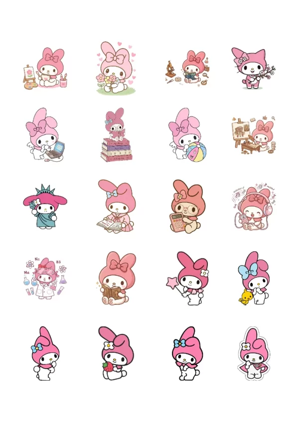 Stickers de MY MELODY para Imprimir y Coleccionar Gratis (Diseño 1) para imprimir y recortar gratis - versión premium para imprimir