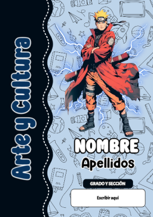 Portada de Naruto de Arte y Cultura para cuaderno con diseño escolar - para personalizar tus materias
