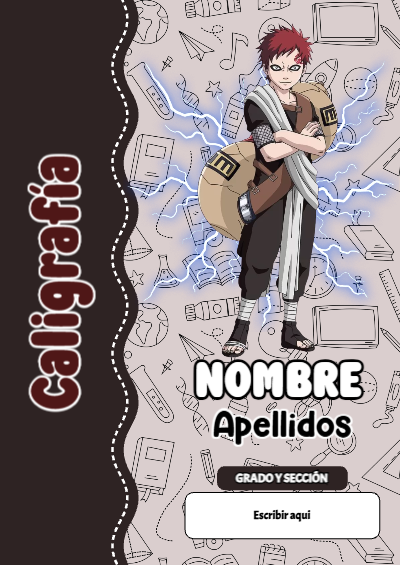 Portada de Naruto de Caligrafía para cuaderno para primaria - estilo único para estudiantes