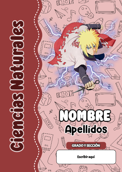 Portada de Naruto de Ciencias Naturales para cuaderno bonita para imprimir - versión premium para imprimir