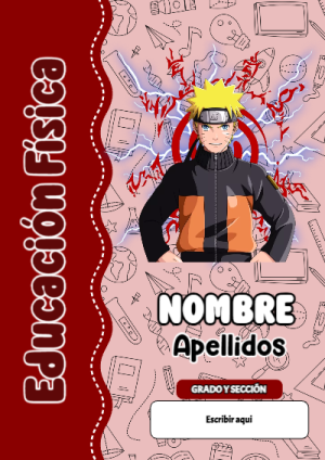 Portada de Naruto de Educación Física para cuaderno fácil de imprimir - para el regreso a clases