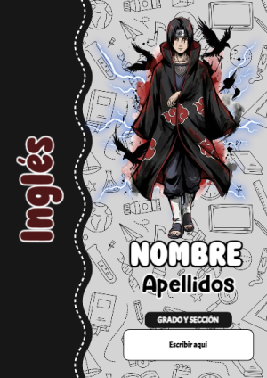 Portada de Naruto de Inglés para cuaderno con diseño escolar - para el regreso a clases