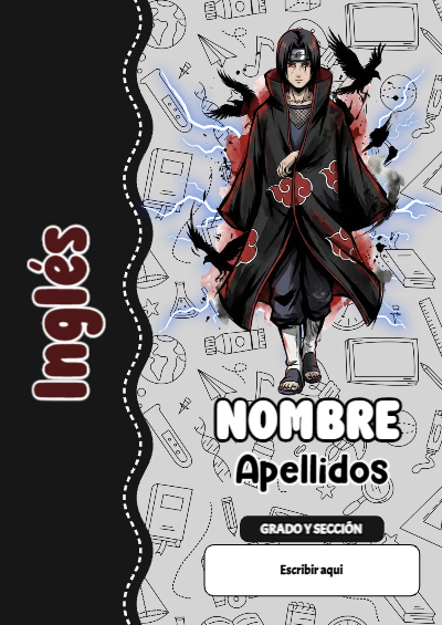 Portada de Naruto de Inglés para cuaderno con diseño escolar - para el regreso a clases