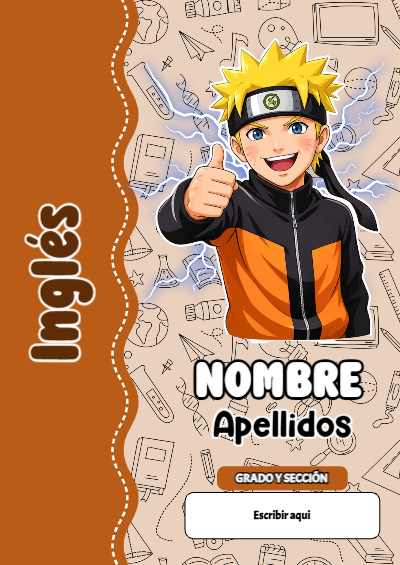 Portada de Naruto de Inglés Editable para Imprimir Gratis