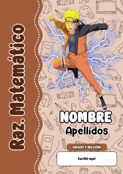Portada de Naruto de Raz. Matemático para cuaderno en tamaño A4 - con colores vivos y llamativos