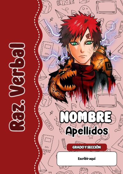 Portada de Naruto de Raz. Verbal para cuaderno decorativa y bonita - ideal para el nuevo año escolar
