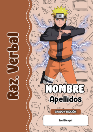 Portada de Naruto de Raz. Verbal para cuaderno ideal para niños - diseño escolar moderno