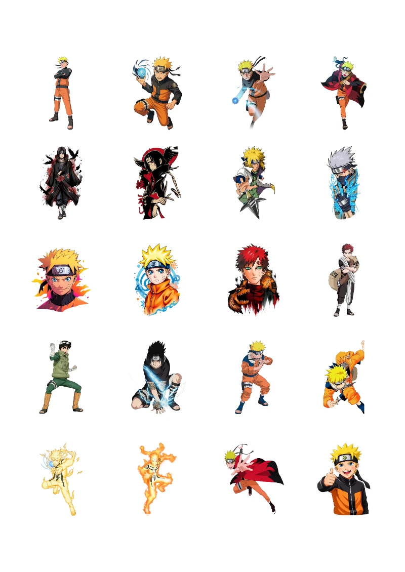 Stickers decorativos de Naruto para Imprimir y Recortar Gratis (Diseño 1) para imprimir en A4 - formato digital listo para usar