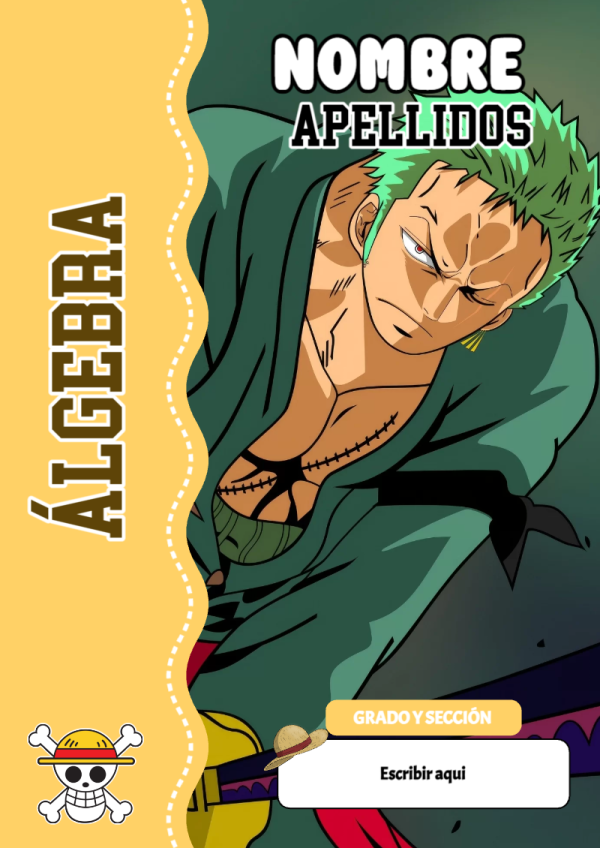 Portada de One Piece de Álgebra para cuaderno para clases - versión premium para imprimir