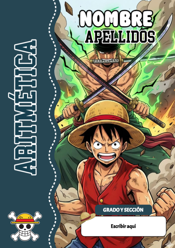 Portada de One Piece de Aritmética para cuaderno bonita para imprimir - formato digital listo para usar