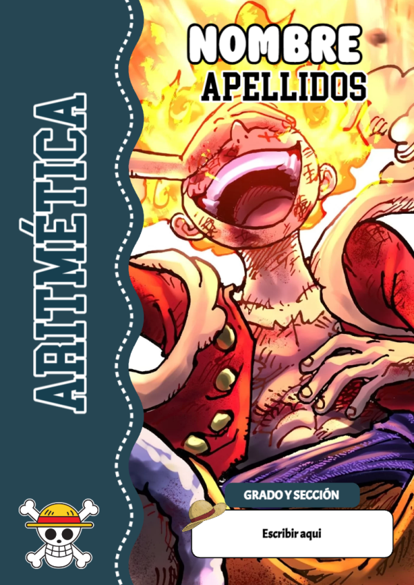 Portada de One Piece de Aritmética para cuaderno escolar para imprimir gratis - para personalizar tus materias