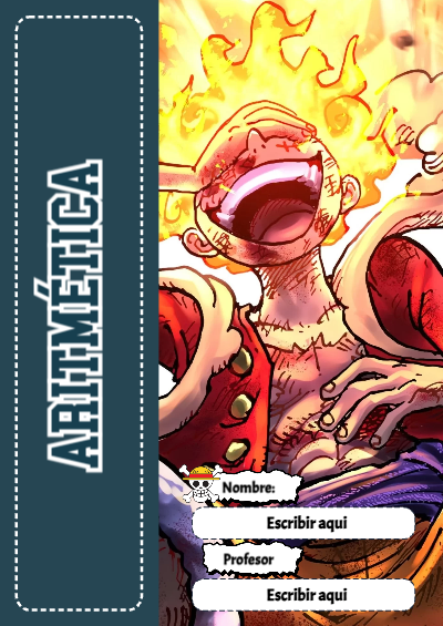 Portada de One Piece de Aritmética para cuaderno ideal para niños - con colores vivos y llamativos