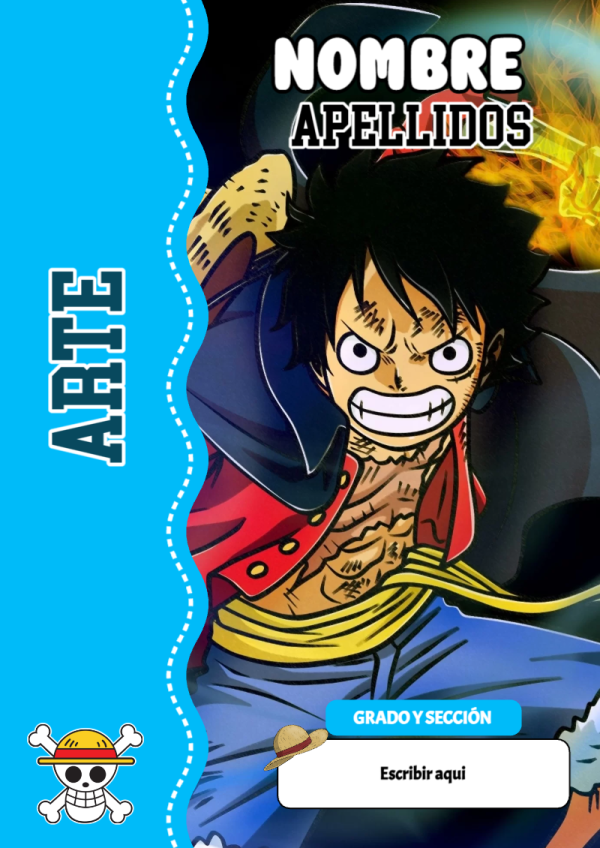Portada de One Piece de Arte para cuaderno escolar creativa - diseño exclusivo y original