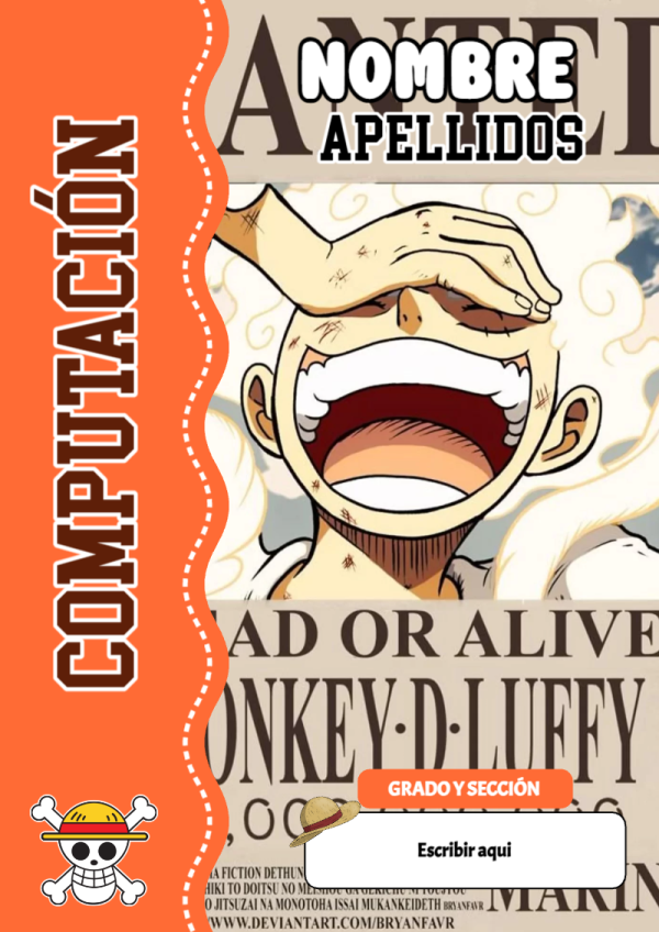 Portada de One Piece de Computación para cuaderno para estudiantes - con colores vivos y llamativos