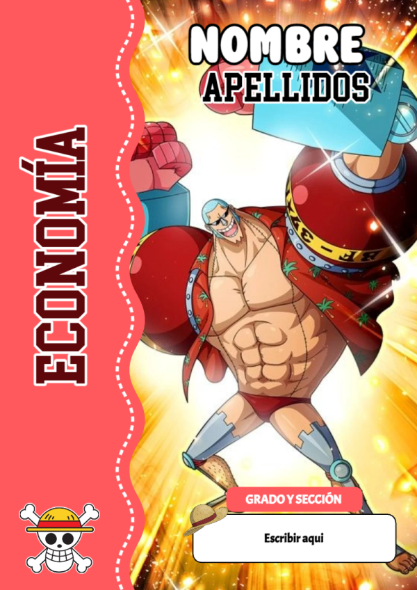 Portada de One Piece de Economía para cuaderno con estilo infantil - tendencia educativa 2026