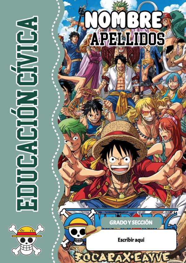 Portada de One Piece de Educación Cívica para cuaderno para estudiantes - diseño escolar moderno