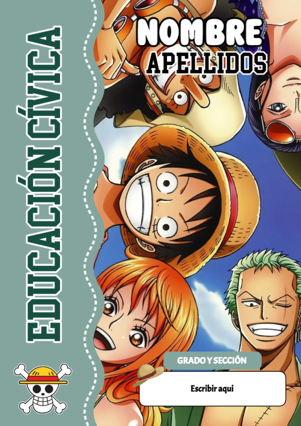 Portada de One Piece de Educación Cívica para cuaderno escolar creativa - tendencia educativa 2026