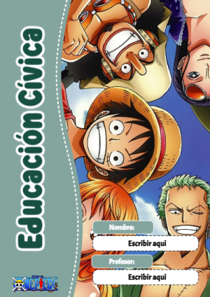 Portada de One Piece de Educación Cívica para cuaderno en formato A4 - formato digital listo para usar