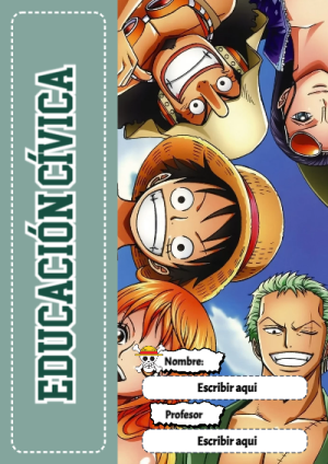 Portada de One Piece de Educación Cívica para cuaderno escolar creativa - para personalizar tus materias