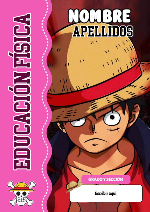 Portada de One Piece de Educación Física para cuaderno fácil de imprimir - ideal para cuadernos de espiral