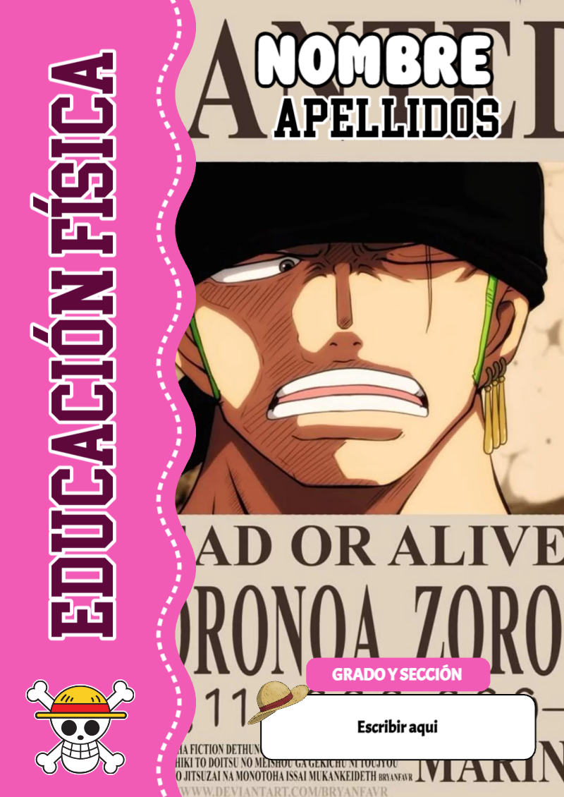 Portada de One Piece de Educación Física Editable para Imprimir Gratis