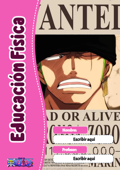 Portada de One Piece de Educación Física Editable para Imprimir Gratis