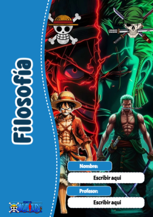 Portada de One Piece de Filosofía para cuaderno con diseño escolar - para personalizar tus materias