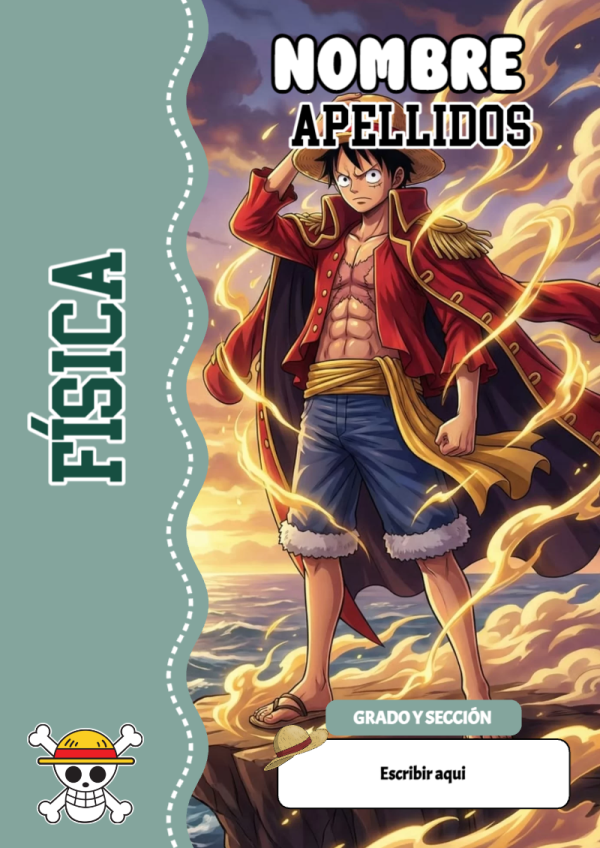 Portada de One Piece de Física para cuaderno decorativa y bonita - creación especial de Mini Canva