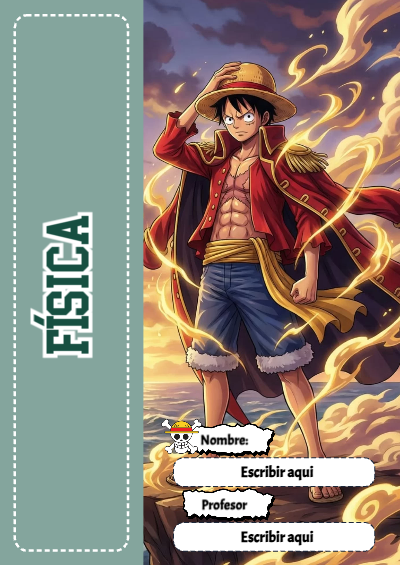 Portada de One Piece de Física para cuaderno en tamaño A4 - con colores vivos y llamativos