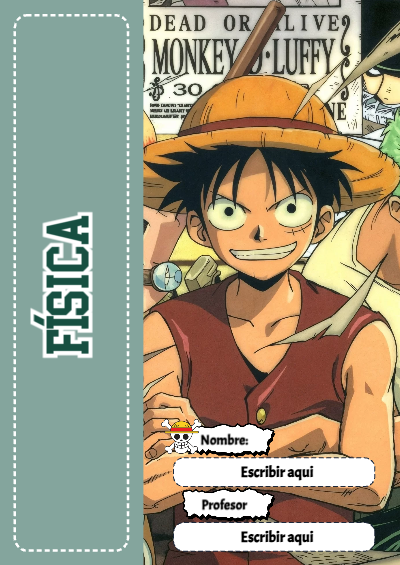 Portada de One Piece de Física para cuaderno llamativa y bonita - ideal para el nuevo año escolar