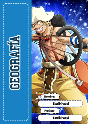 Portada de One Piece de Geografía para cuaderno para clases - tendencia educativa 2026
