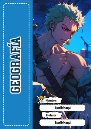 Portada de One Piece de Geografía para cuaderno bonita para imprimir - creación especial de Mini Canva