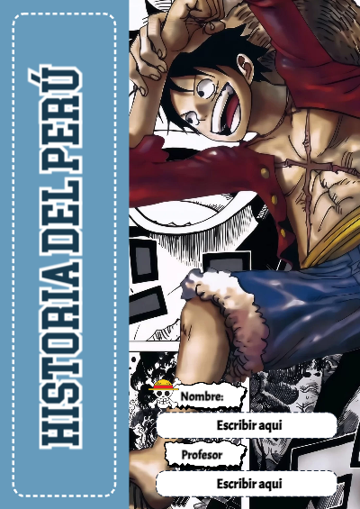 Portada de One Piece de Historia del Perú para cuaderno con diseño escolar - para el regreso a clases