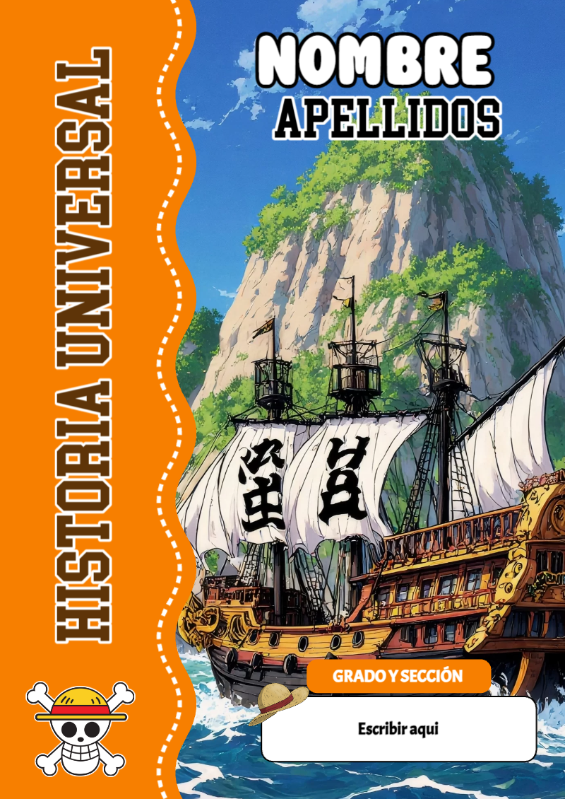 Portada de One Piece de Historia Universal Editable para Imprimir Gratis