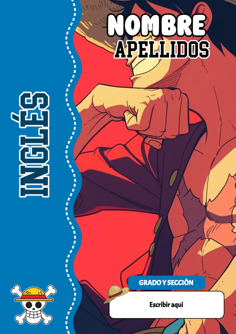 Portada de One Piece de Inglés Editable para Imprimir Gratis