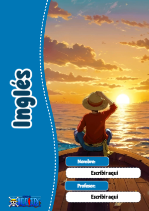 Portada de One Piece de Inglés para cuaderno ideal para niños - con colores vivos y llamativos